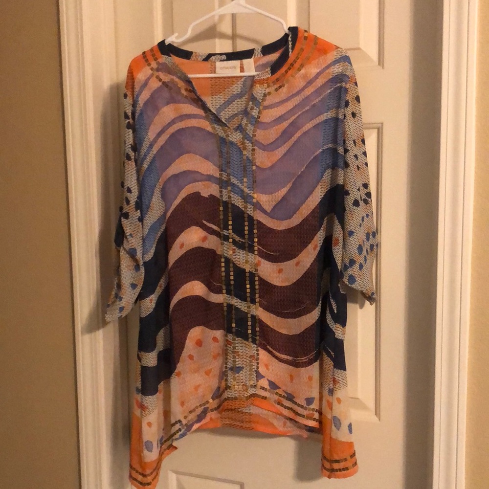 Chico’s Semi-Sheer Half-Sleeve Abstract Multi-Color Tunic